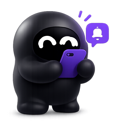 Seeker mascot receiving an alert on a phone